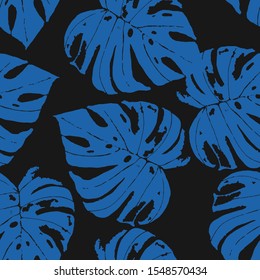 Marine Jungle Leaves Vector Seamless Pattern. Azure Tropic Palm Pattern California Style. Ocean Leaf Retro Illustration. Azure Jungle Leaf Illustration