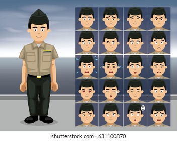 Marine Khaki Service Uniform Cartoon Emotion faces Vector Illustration