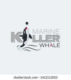 Marine Killer whale.  Emblem. Design for textiles, thematic site, diving club and spearfishing.