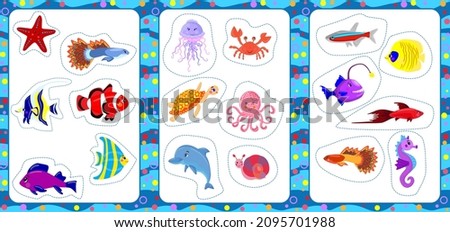 Marine kit - cut and play. Vector illustration in cartoon style