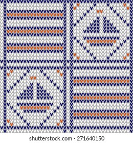 Marine knitted seamless pattern with anchor. Vector.
