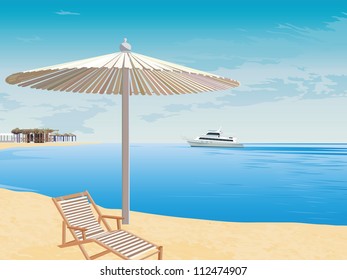 The marine landscape. Beach rest. Cruise on the sea. The background to the coast.