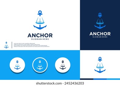 Marine law, with anchor concept and legal scales, logo design template.