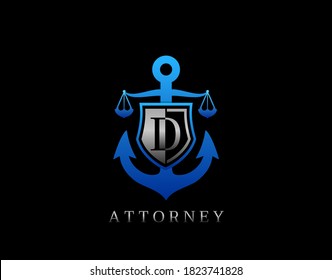 Marine Law D Letter Logo. Perfect for for law firm, company, lawyer or attorney office logo.