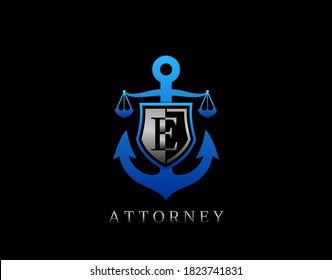 Marine Law E Letter Logo. Perfect for for law firm, company, lawyer or attorney office logo.