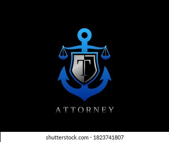 Marine Law T Letter Logo. Perfect for for law firm, company, lawyer or attorney office logo.