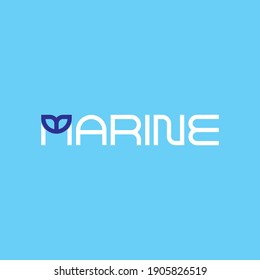 MARINE letter with whale tail  logo design vector