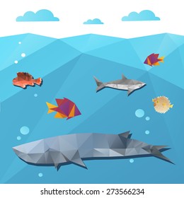 Marine life abstract triangle shape, vector illustration