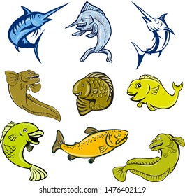 Marine Life Animals Cartoon Set