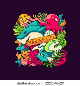marine life animals vector illustration