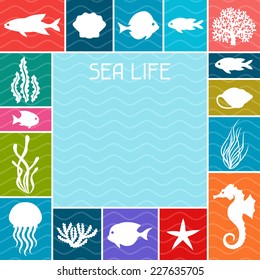 Marine life background design with sea animals.