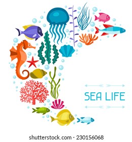 Marine life background design with sea animals.