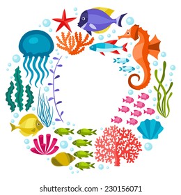 Marine life background design with sea animals.