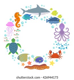 Marine life background design with sea animals and place for your text. 