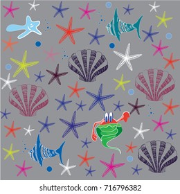 Marine life in bright colors on the seabed