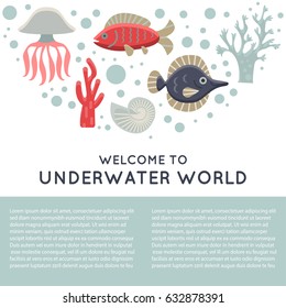 Marine Life Card. Easily grouped and editable elements