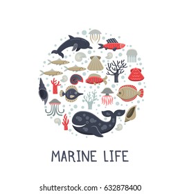 Marine Life Card. Easily grouped and editable elements