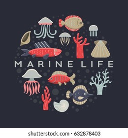 Marine Life Card. Easily grouped and editable elements