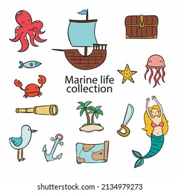 Marine life character collection set vector