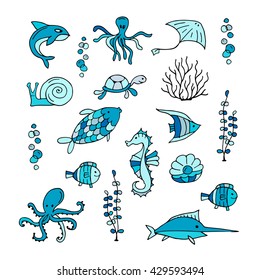 Marine life, collection of sketches for your design