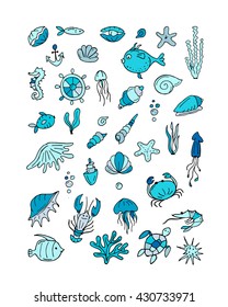 Marine life, collection of sketches for your design