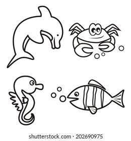 marine life - coloring book, vector icon