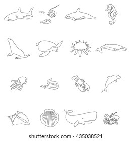 Marine life. Contour of an image formed of thin lines
