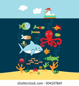 Marine life creatures.Vector underwater animals.