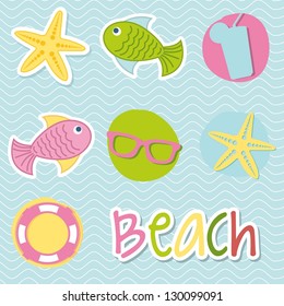 marine life with cute fishes over blue background. vector illustration