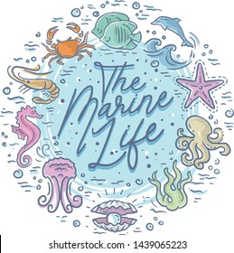 Marine life cute illustration theme