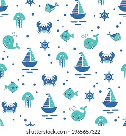 Marine life cute seamless pattern for kids design