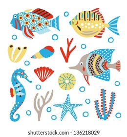 marine life cute set