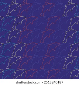 Marine life dolphin animal blue seamless pattern. Exotic mammal underwater tropical wildlife