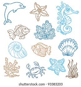 Marine life doodles - Hand drawn collection in vector