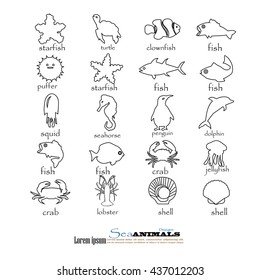 marine life elements.sea animals.vector illustration.