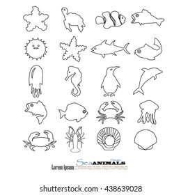 marine life elements.sea animals.vector illustration.