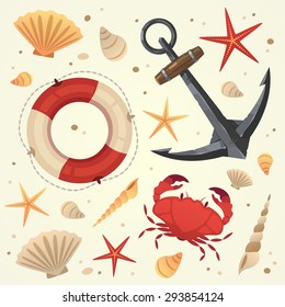 Marine life elements. Summer vacation. Vector illustration. 