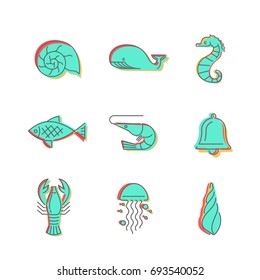 marine life elements, vector infographic icons