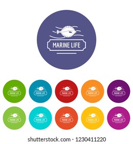Marine life icons color set vector for any web design on white background