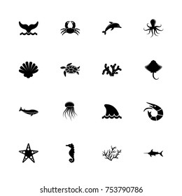 Marine Life Icons - Expand To Any Size - Change To Any Colour. Flat Vector Icons - Black Illustration On White Background.