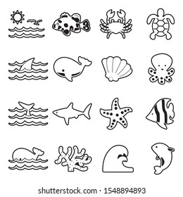 Marine Life Icons. Line With Fill Design. Vector Illustration.