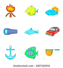 Marine life icons set. Cartoon set of 9 marine life vector icons for web isolated on white background