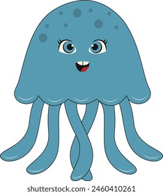 Marine Life Illustration with Cartoon Design. Underwater Life on White Background