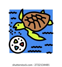 Vector de iconos de color de microplásticos. Signo de microplásticos de ingestión de vida marina. Ilustración de símbolos aislados