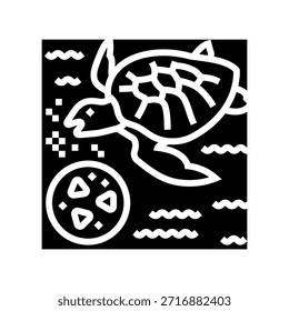 Mikrokunststoffe aufnehmendes Meeresleben Glyphe Ikone Vektor. Mikrokunststoff-Zeichen für die Aufnahme von Meerestieren. einzelne Symbolgrafik