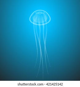 Marine life jellyfish with tentacles transparent underwater. Vector illustration. EPS 10