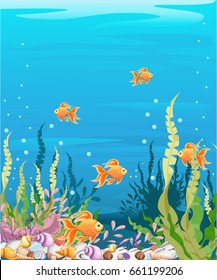Marine Life Landscape - the ocean and underwater world with different inhabitants. For print, create videos or web graphic design, user interface, card, poster.