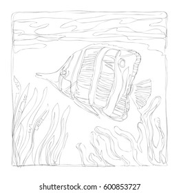 marine life line art continuous line drawing coloring page