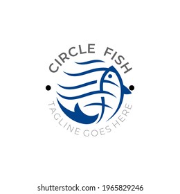 Marine Life Logo With Animal Fish Design Vector, Simple Style