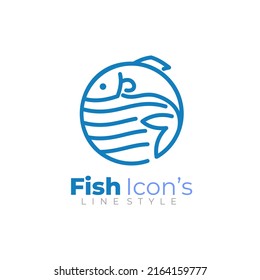 Marine Life Logo With Fish Icons, Line Style, Restaurant Logos